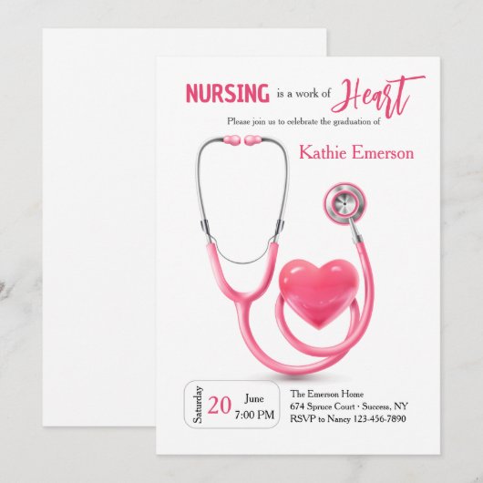 Nurse Afstuderen Roze uitnodiging (Voorkant / Achterkant)