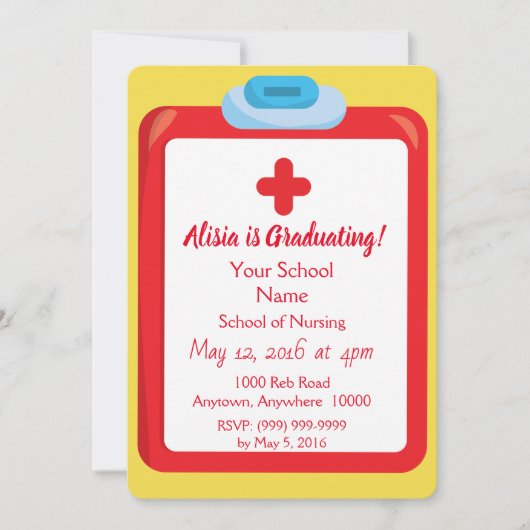 Nurse Afstuderen uitnodiging voor rode en gele the (Voorkant)