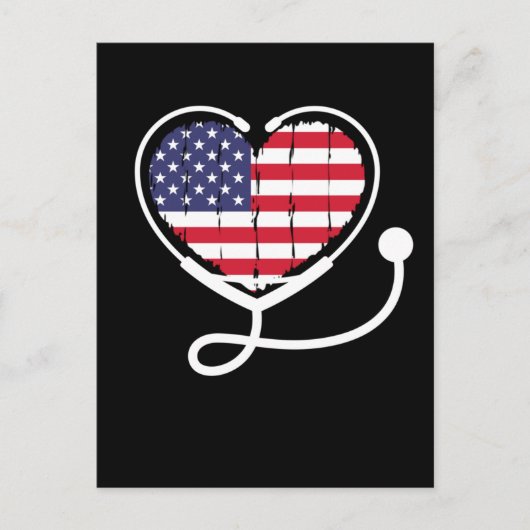 Nurse American Flag Stethoscope Women 4th July Briefkaart (Voorkant)