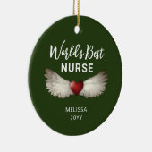 Nurse Angel Wings Heart Keepomwille Name Kerstmis Keramisch Ornament (Rechts)