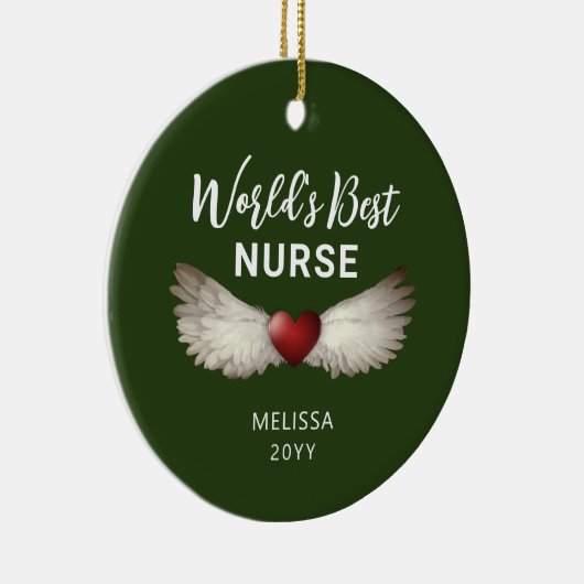 Nurse Angel Wings Heart Keepomwille Name Kerstmis Keramisch Ornament (Rechts)