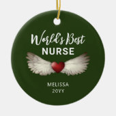 Nurse Angel Wings Heart Keepomwille Name Kerstmis Keramisch Ornament (Voorkant)