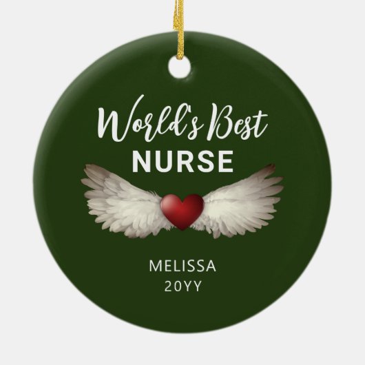 Nurse Angel Wings Heart Keepomwille Name Kerstmis Keramisch Ornament (Achterkant)