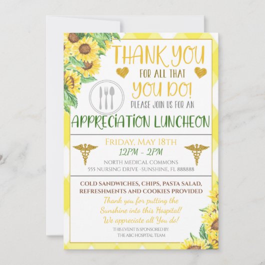 Nurse Appreciation Luncheon Invitation Kaart (Voorkant)