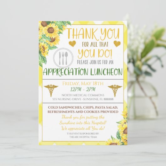 Nurse Appreciation Luncheon Invitation Kaart (Staand voorkant)