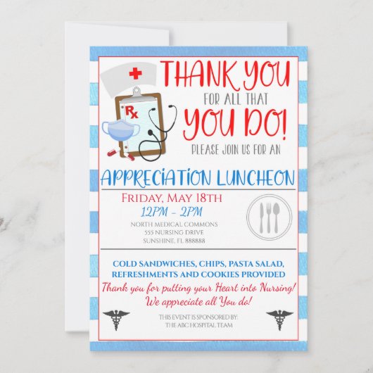 Nurse Appreciation Luncheon Invitation Kaart (Voorkant)