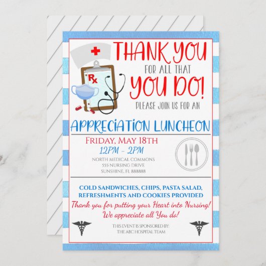 Nurse Appreciation Luncheon Invitation Kaart (Voorkant / Achterkant)