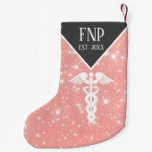 Nurse arts Caduceus roze faux glitter Kleine Kerstsok (Achterkant)
