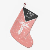 Nurse arts Caduceus roze faux glitter Kleine Kerstsok (Voorkant (Hangend))