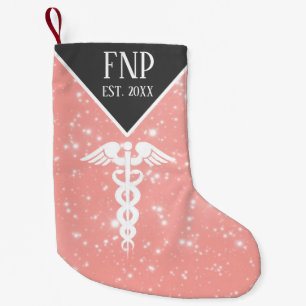 Nurse arts Caduceus roze faux glitter Kleine Kerstsok