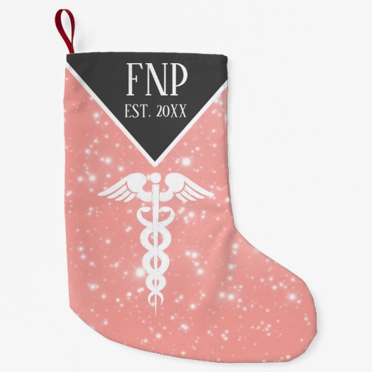Nurse arts Caduceus roze faux glitter Kleine Kerstsok (Voorkant)