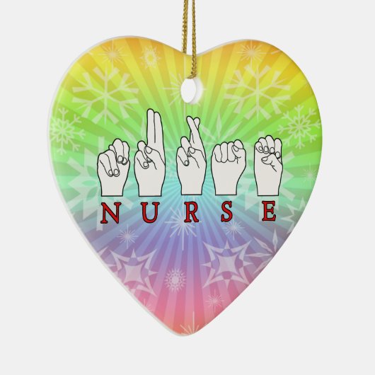 NURSE ASL FINGERSPELLED SIGN TAAL KERAMISCH ORNAMENT (Rechts)