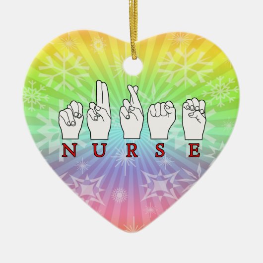 NURSE ASL FINGERSPELLED SIGN TAAL KERAMISCH ORNAMENT (Voorkant)