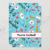 Nurse Birthday Party Celebration Turquoise Blue Kaart (Voorkant / Achterkant)