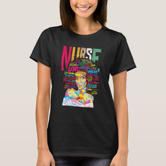 Nurse Black Woman Magic Afro Melanin Queen Black H T-shirt (Voorkant)