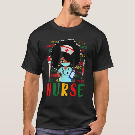 Nurse Black Woman Magic Afro Melanin Queen Black H T-shirt (Voorkant)