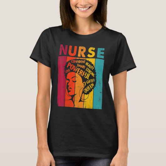 Nurse Black Woman Magic Afro Melanin Queen Black H T-shirt (Voorkant)