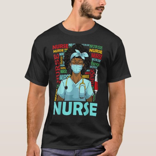 Nurse Black Women Black History Afro African Pride T-shirt (Voorkant)
