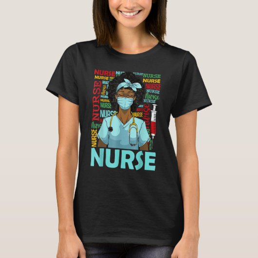 Nurse Black Women Black History Afro African Pride T-shirt (Voorkant)