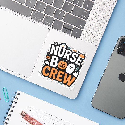 Nurse Boo Crew Halloween Healthcare Hero Spooky Sticker (Laptop met iPhone)