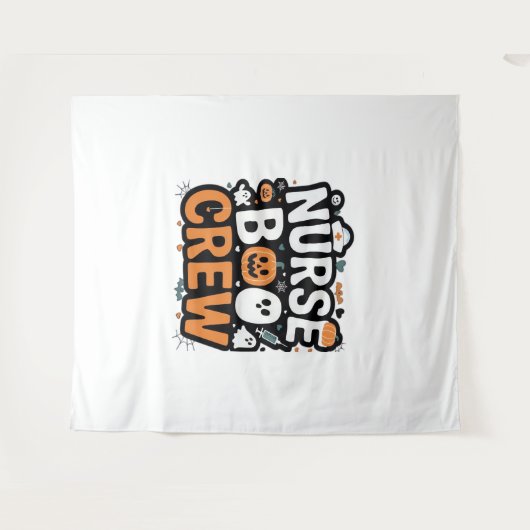 Nurse Boo Crew Halloween Healthcare Hero Spooky Wandkleed (Voorkant (horizontaal))