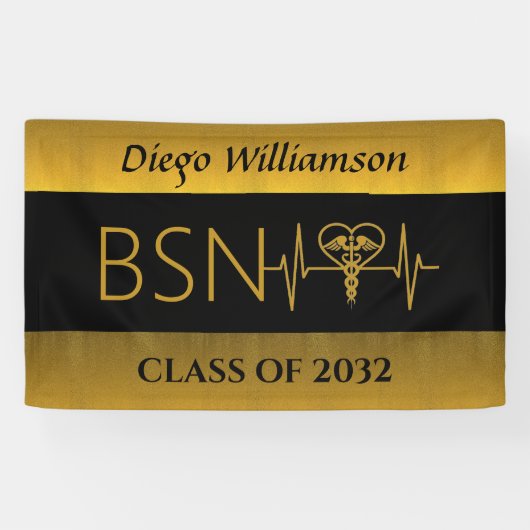 NURSE BSN RN LPN Afstuderen Aangepast Faux Gold Spandoek (Horizontaal)