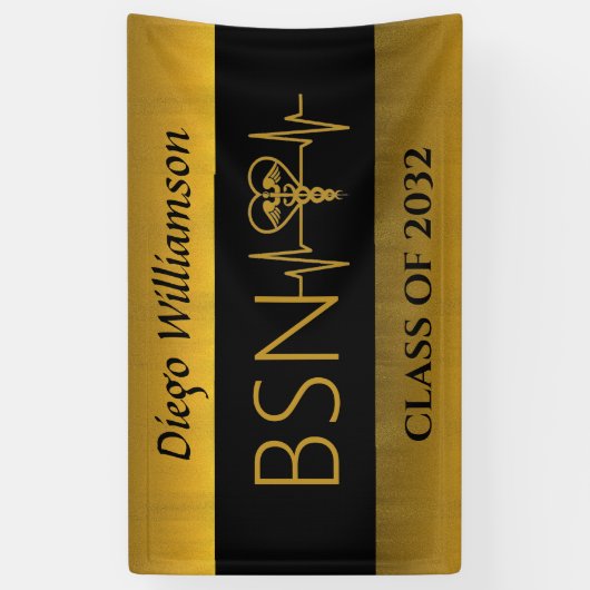 NURSE BSN RN LPN Afstuderen Aangepast Faux Gold Spandoek (Verticaal)