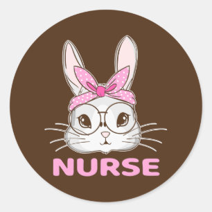 Nurse Bunny Easter Day Cute Rabbit Nursing RN LPN Ronde Sticker