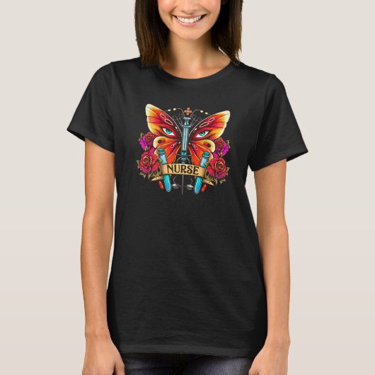 Nurse Butterfly Tattoo Nurzing Design Rn Tools T-shirt (Voorkant)