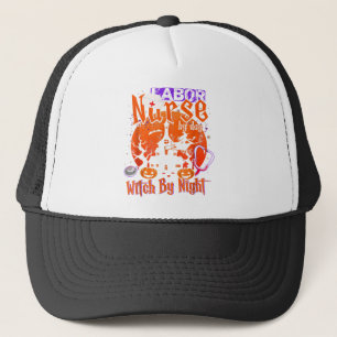 Nurse By Day Witch By Night Vintage Halloween Trucker Pet