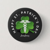 Nurse Caduceus Medical Green Shamrock St Patrick Ronde Button 5,7 Cm (Voorkant)