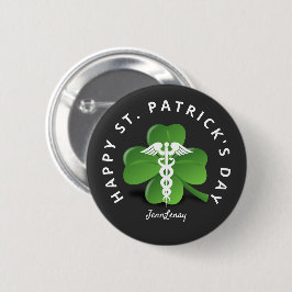 Nurse Caduceus Medical Green Shamrock St Patrick Ronde Button 5,7 Cm