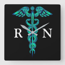 Nurse Caduceus Medical Square Clock