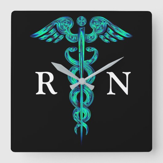 Nurse Caduceus Medical Square Clock Vierkante Klok (Voorkant)