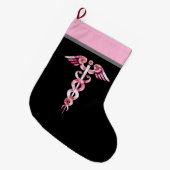 Nurse Caduceus Medical Symbool Zwart Roze Grote Kerstsok (Voorkant (Hangend))