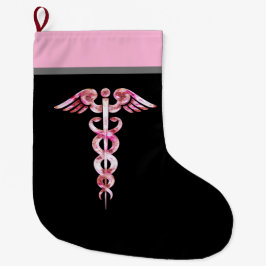 Nurse Caduceus Medical Symbool Zwart Roze Grote Kerstsok