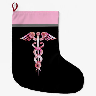 Nurse Caduceus Medical Symbool Zwart Roze Grote Kerstsok