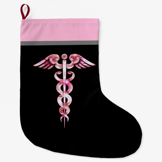 Nurse Caduceus Medical Symbool Zwart Roze Grote Kerstsok (Voorkant)