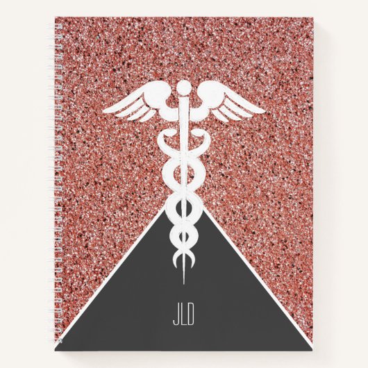 Nurse Caduceus Roos Gold Glitter Monogramed Notitieboek (Voorkant)