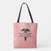 Nurse Caduceus Symbool Personeelsroze Tote Bag (Achterkant)