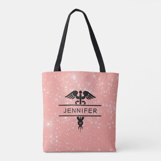 Nurse Caduceus Symbool Personeelsroze Tote Bag (Achterkant)