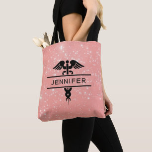 Nurse Caduceus Symbool Personeelsroze Tote Bag