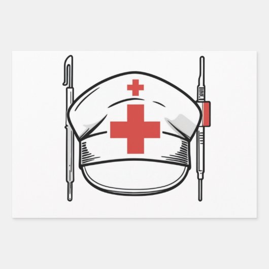 Nurse Cap met Red Cross and Medical Tools Design Inpakpapier Vel (Voorkant)