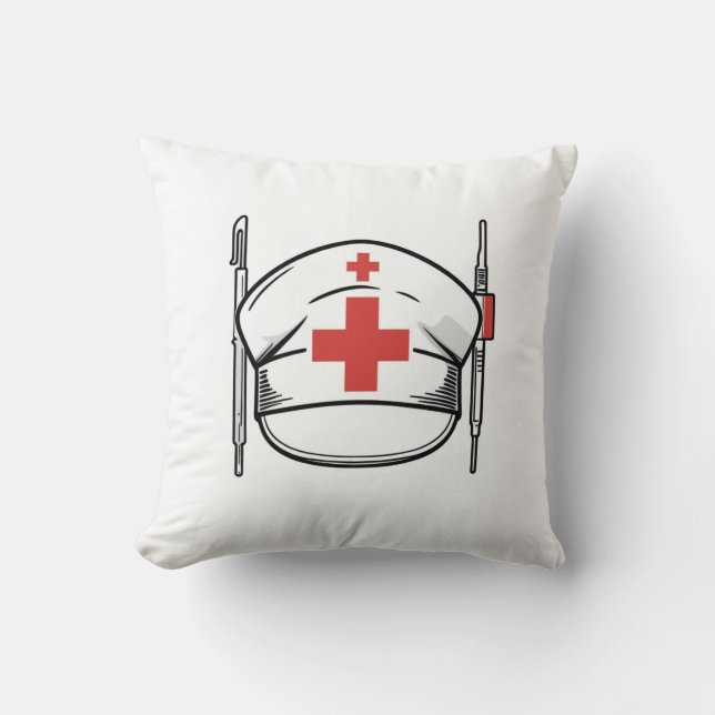 Nurse Cap met Red Cross and Medical Tools Design Kussen (Voorkant)