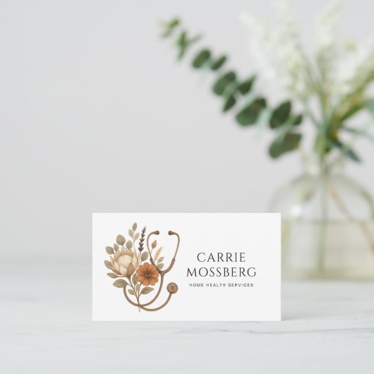 Nurse Caregiver Boho Floral Stethoscope  Visitekaartje (Staand voorkant)