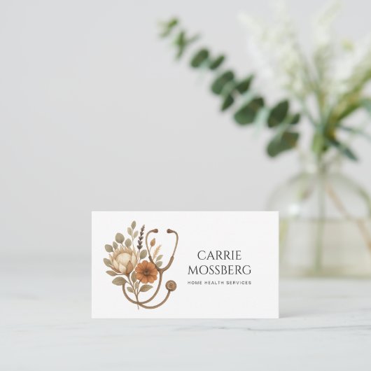 Nurse Caregiver Boho Floral Stethoscope  Visitekaartje (Staand voorkant)