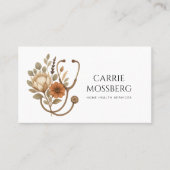 Nurse Caregiver Boho Floral Stethoscope  Visitekaartje (Voorkant)