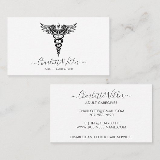 Nurse Caregiver Caduceus Visitekaartje (Voorkant / Achterkant)