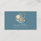 Nurse Caregiver Floral Stethoscope Business Card Visitekaartje (Voorkant)