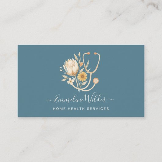 Nurse Caregiver Floral Stethoscope Business Card Visitekaartje (Voorkant)